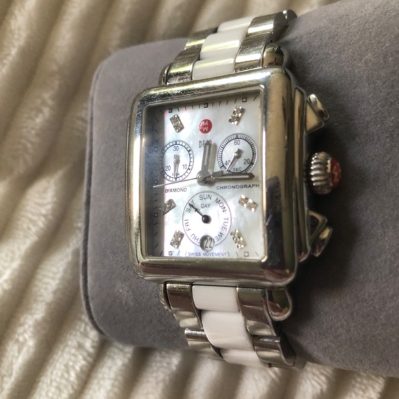 Michele Deco Chronograph Stainless Steel Diamonds Mother-of  Michele Diamond and Mother of Pearl face Chronometer Deco watch